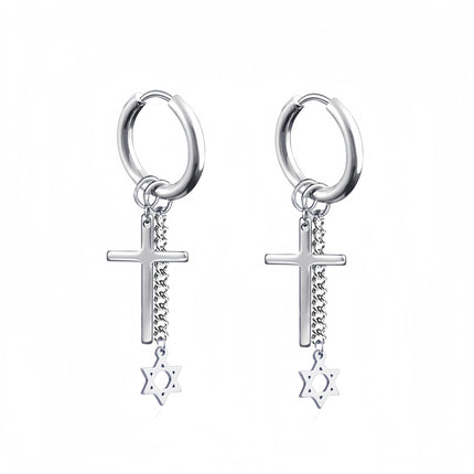 Long Hanging Crosses Leaves Pendants Hoops Woman Earrings Man Vintage Stainless steel Hip Hop Ear Piercing Jewelry Accessories PlatiNum