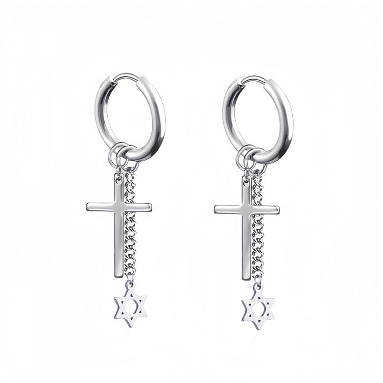 Long Hanging Crosses Leaves Pendants Hoops Woman Earrings Man Vintage Stainless steel Hip Hop Ear Piercing Jewelry Accessories PlatiNum
