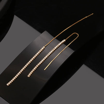 ORSA JEWELS 925 Silver Minimalism Dangle Long Chains Earrings for Women Vintage Cubic Zircon Drop Earings Jewelry Gifts SE111 PlatiNum