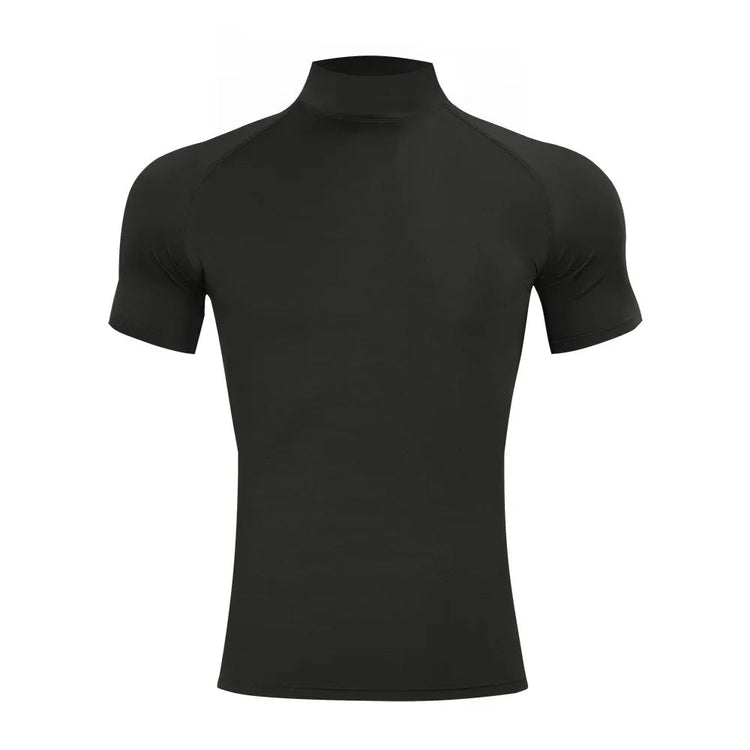 Mens Bodybuilding Sports Tight T-shirt Summer Compression Turtleneck Short Sleeve Gym Fitness Running Quick Dry Male Workout Top PlatiNum