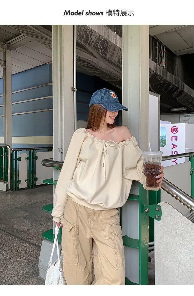 Bandage Pleated Solid Lazy Style Hoodies Sweatshirts Spring Autumn Long Sleeve Loose Fashion Tops Korean Casual Women Clothing