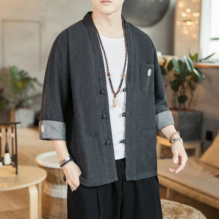 Camicia stile giapponese Kimono Haori Samurai Vestaglie Abito Cinese Hanfu Cardigan Giacche Retro Top Moda Cappotti di jeans Camicetta casual