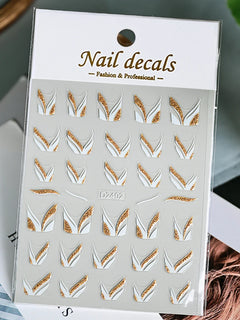 1pcs Gold Glitter French Design Nail Stickers White Silver Curve Lines Stripe Wave Nail Decals Slider Reflective Manicure Wraps