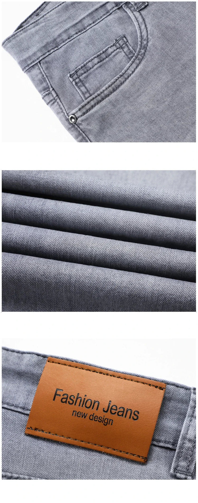 Summer Thin Men's Elastic Cotton Jeans Fashion Gray Comfortable Business Straight Casual Pants Brand Male Clothes Trousers PlatiNum