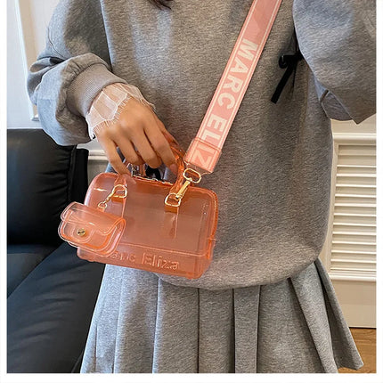 2025 Transparent PVC Beach Bag, Korean Style, Fresh and Sweet Silicone Shoulder Bag, Medium Size with Zipper Closure