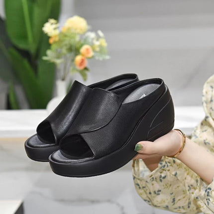 Nuovi sandali da donna Pantofole da donna Piattaforma con zeppa nera Punta aperta Donna Ortopedia Fondo spesso Ciabatte da spiaggia con tacco alto