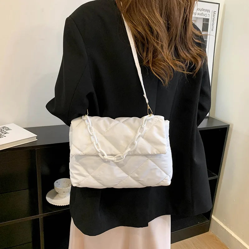 Yogodlns Large Capacity Crossbody Square Bags Casual Chain Women Underarm Bags Fashion Quilted All-match Winter Simple Shopping