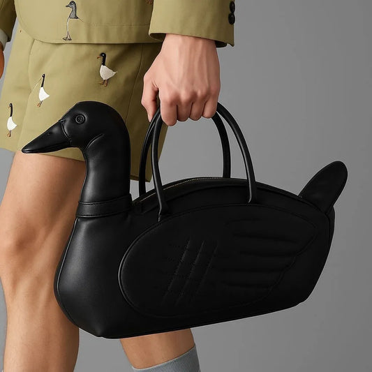 New Couples Personalized Creative Swan Shaped Handbag Adult Animal Shaped Crossbody Bag Niche Plaid Solid Color PU Armpit Bag