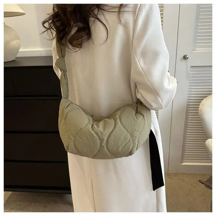 Puffer Shoulder Bag for Women Soft Down Cotton Padded Tote Handbag Purse Quilted Cross Body Bag Solid Color Bubbles Cloud Bag PlatiNum