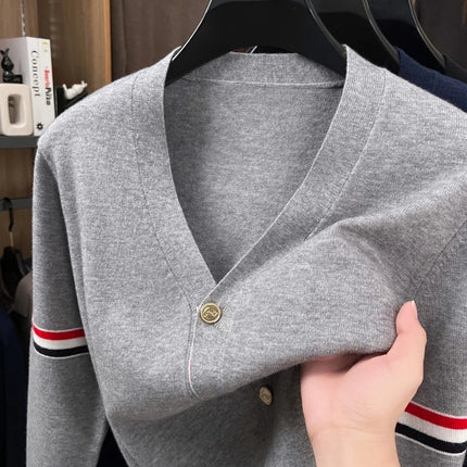 High End Brand Knitted Cardigan Men's Autumn Trend Color Blocked Striped Designer New shawl Korean Casual V-Neck sweater Coat