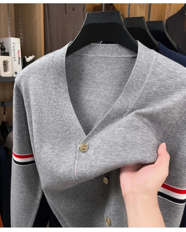 High End Brand Knitted Cardigan Men's Autumn Trend Color Blocked Striped Designer New shawl Korean Casual V-Neck sweater Coat