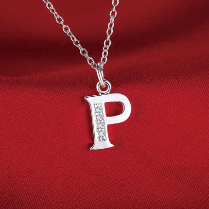 26 Letters 925 Sterling Silver Necklace Pendant Zircon For Women Exquisite Student Girlfriend Jewelry Accessories Wedding Gift PlatiNum