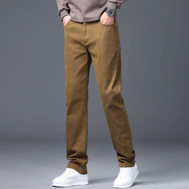 Men Straight Fit Jeans Autumn Elastic Soft Comfortable Solid Color Denim Pants Classic Fashion Casual Long Trousers Daily Wear
