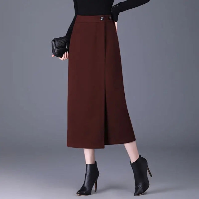 Women's Woolen Autumn and Winter New Style Elegant One-piece Unique and Stylish Straight Tube Slit Hugging Skirt PlatiNum