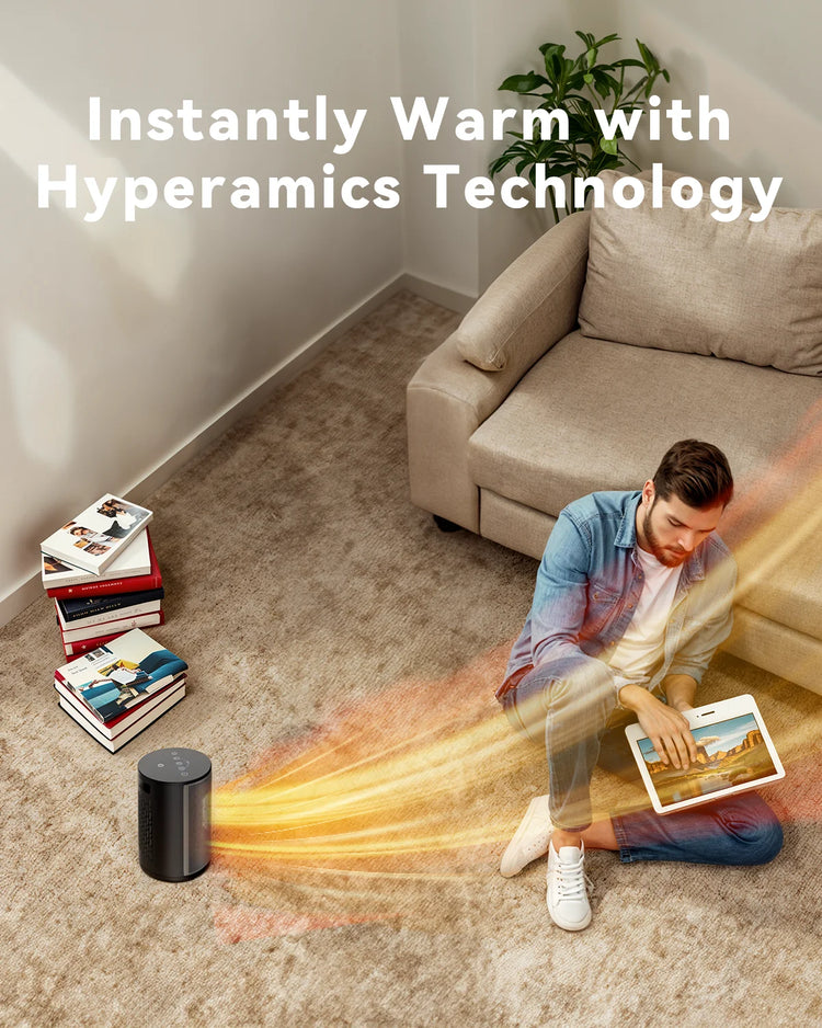 Portable Electric Heater 1500W PTC Ceramic Space Heater 10inch Instant Warmth Quiet Air Blower Fan V0-Grade Fireproof Materials Overheat Protection Tilting Protection Home Appliance for Bedroom Office Desk Indoor