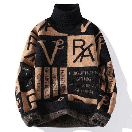 2024 Winter men's flower pattern Sweaters thick O-neck sweater men youth autumn Men's Turtle neck wool Casual Knitwear Pullover