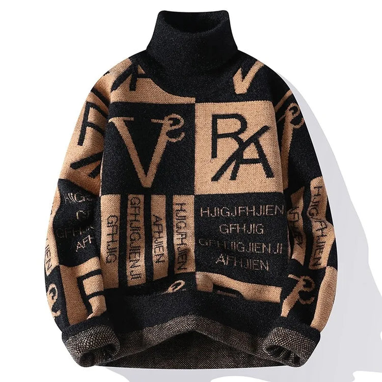 2024 Winter men's flower pattern Sweaters thick O-neck sweater men youth autumn Men's Turtle neck wool Casual Knitwear Pullover