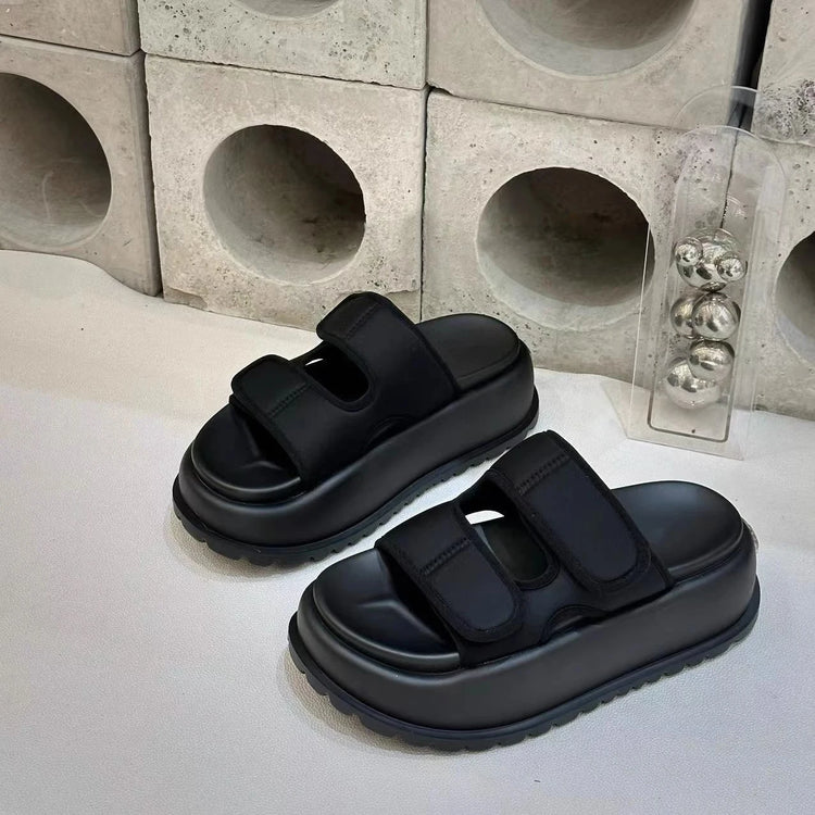 Matsuke Sandali con suola spessa per capispalla estivi da donna 2026 Nuovo stile con gonna Sandali da spiaggia versatili con suola morbida in velcro