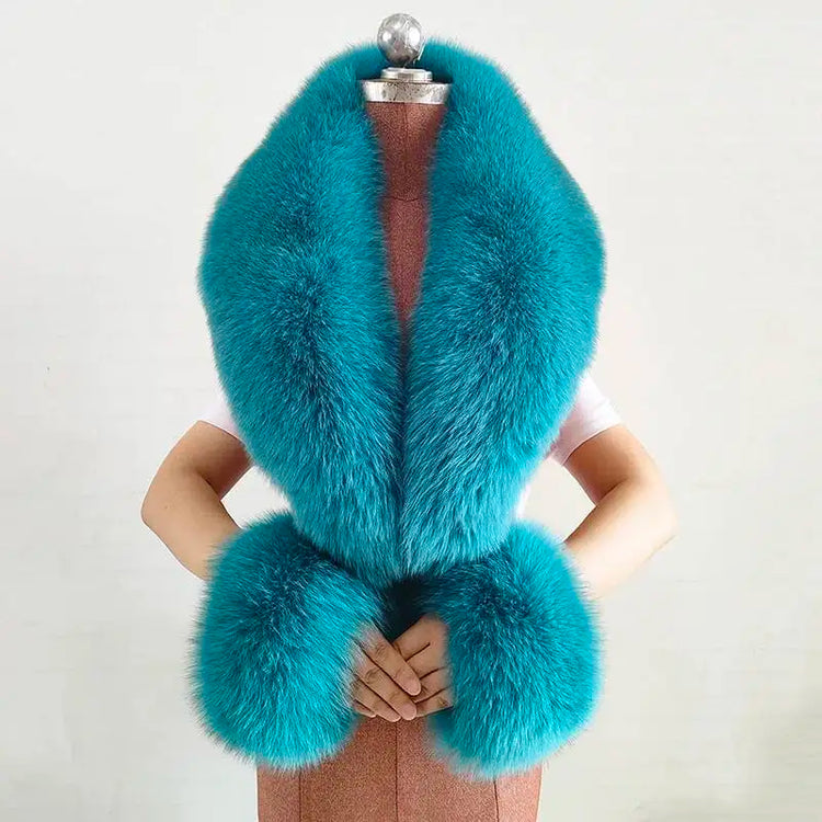 Real Fur Collar And Cuffs Set Winter Coat Accessories Women Fluffy Large Fur Shawl Neak Warm Fox Fur Scarf Furry Scarves Female