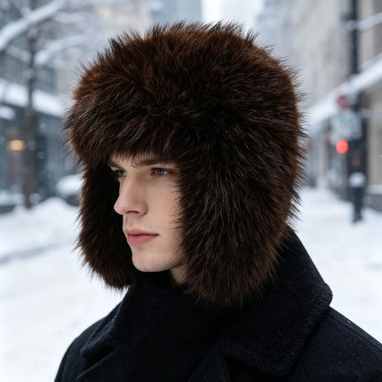 Women's Korean Style Imitation Fox Fur Lei Feng Cap Winter Thick Plush Ear Protection Hat for Outdoor Snow Cold And Warmth