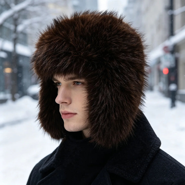 Women's Korean Style Imitation Fox Fur Lei Feng Cap Winter Thick Plush Ear Protection Hat for Outdoor Snow Cold And Warmth
