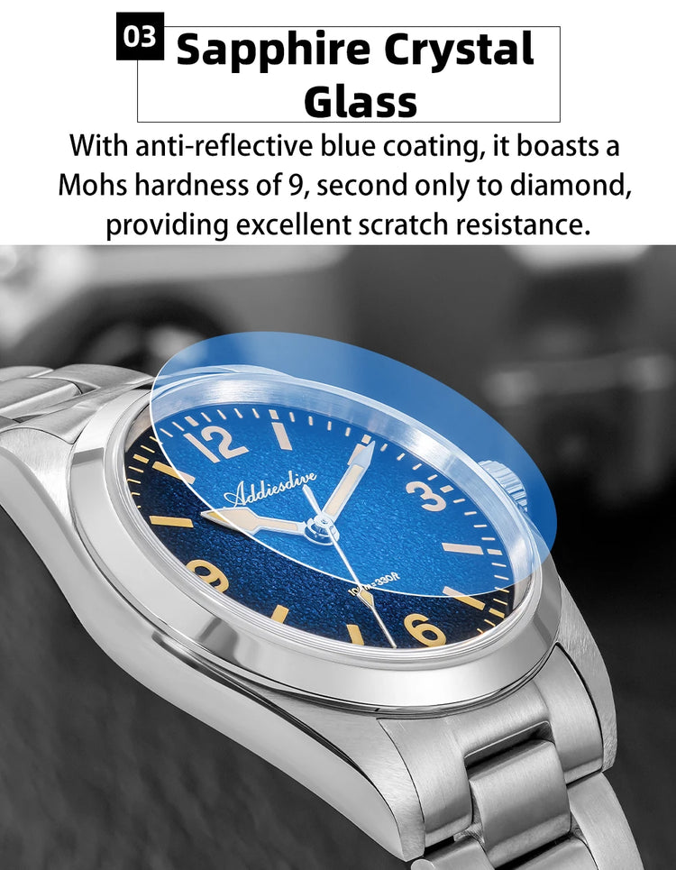 ADDIESDIVE Watches Men New 36mm Sapphire Quartz Wristwatch Japan 2035 Movement AR Coating BGW9 Luminous 100m Waterproof AD2544