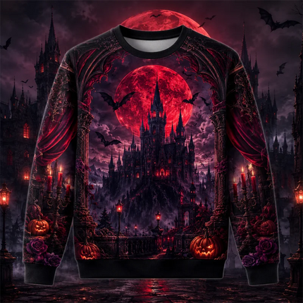 Fashion Castle Ghost Cat Pumpkin Graphic Halloween Sweatshirts Trendy Holiday Wear Long Sleeve Sweater Loose Breathable Pullover