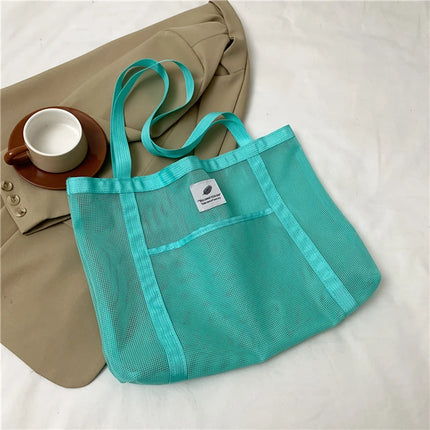 Borsa tote da donna in rete trasparente, borsa a tracolla portatile alla moda multifunzionale per lo shopping, viaggi, spiaggia estiva