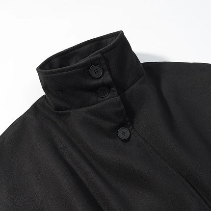 5 Colors New Autumn High Collar Woolen Cape Coat Tie Bow Sashes Long Bat Sleeve Front Buttons Cloak Shawl Jacket Loose Outerwear