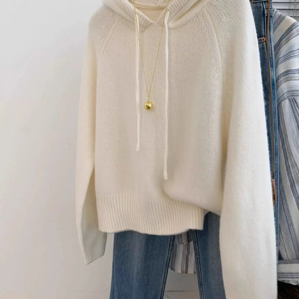 Hooded loose pullover 100%cashmere sweater  versatile solid-color wool knitted base layer for women 2025 new autumn and winter PlatiNum