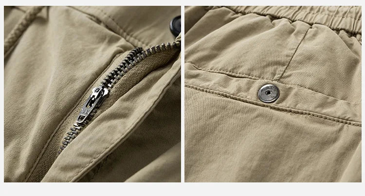 Men Zipper Flap Cargo Jogger Pants Elastic Drawstring Waist Cuffed Hem Wear Resistant Tactical Outdoor Trousers539