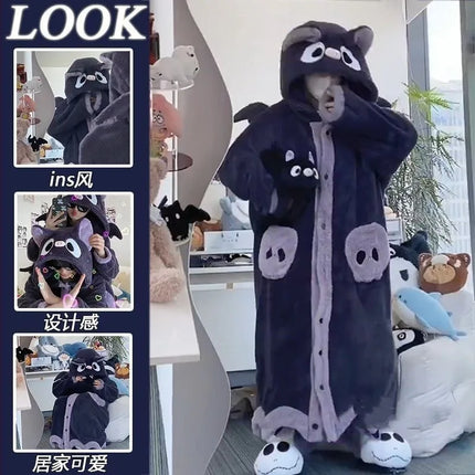 Cute Dinosaur Hooded Plush Onesie Pajamas Loose Thick Winter Warm Sleepwear Animal Cosplay Costume Outfits