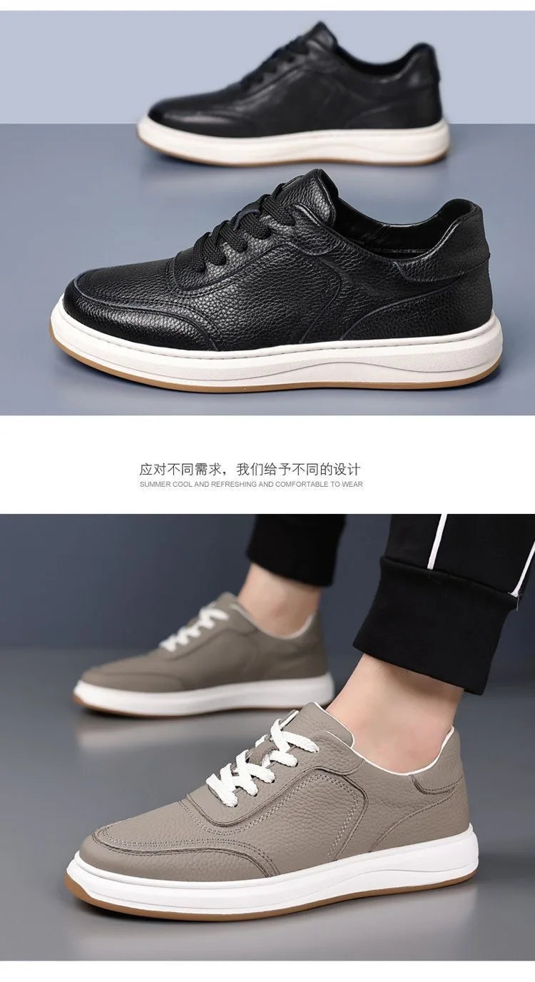 2026 New Men's Leather Shoes Casual Spring Autumn Fashionable Genuine Cowhide Slip-On Breathable Comfortable Anti-Slip Shoes