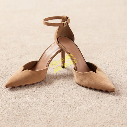 Pelle scamosciata sexy punta a punta pompe cinturino con fibbia alla caviglia stiletto sottile tacco alto pista 2026 autunno primavera scarpe eleganti da donna
