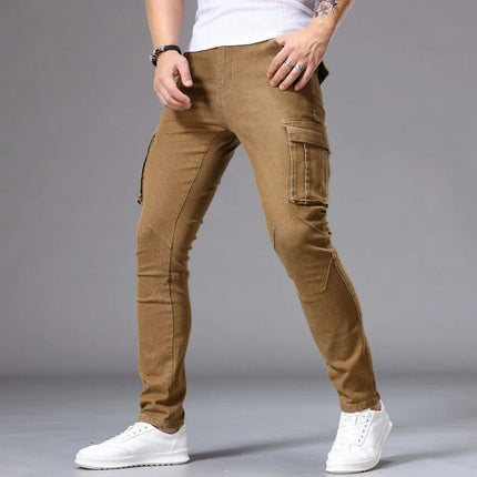 Men's Casual Jeans Vintage Straight Leg Elastic Slim Fit Autumn Winter Sweatpants Trousers Skinny Y2k Jeans Men's Cargo Pants