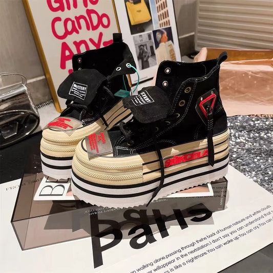 Autumn Winter High Platform Heels Shoes Female Hip Hop Sneakers Thick Bottom Shoes Short Ankle Boots Casual Chunky Shoe Special