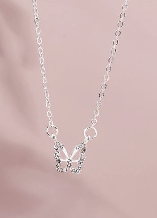 Y2K Crystal Butterfly Heart Necklace Fashion Kpop Shiny Clavicle Chain Necklaces for Women Girls New Trend Party Gifts Jewelry PlatiNum