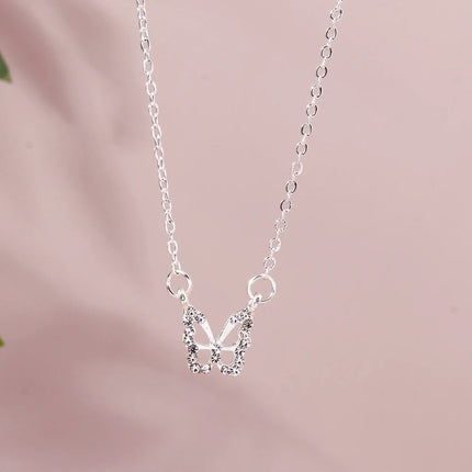 Y2K Crystal Butterfly Heart Necklace Fashion Kpop Shiny Clavicle Chain Necklaces for Women Girls New Trend Party Gifts Jewelry PlatiNum