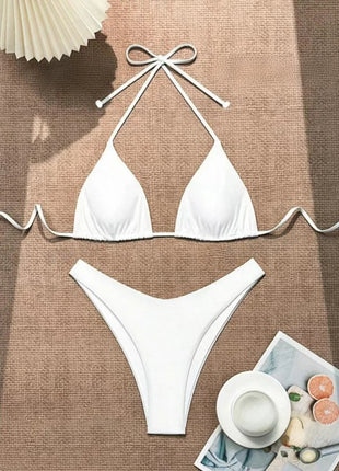 Costume da bagno bikini a perizoma da donna sexy, tinta unita bianco/nero/caffè, con laccetti, stile brasiliano, nuovo, in doppio tessuto, per la spiaggia platinumshop