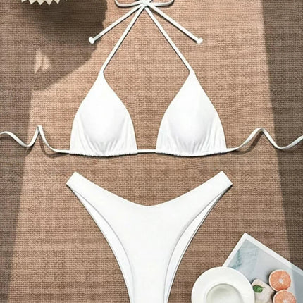 Costume da bagno bikini a perizoma da donna sexy, tinta unita bianco/nero/caffè, con laccetti, stile brasiliano, nuovo, in doppio tessuto, per la spiaggia platinumshop