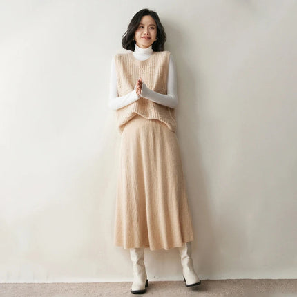 Choice New 100% Cashmere Skirt Women Long Skirt Autumn Winter Office Lady Soft Cashmere A Line Skirt Simple Grace Cashmere Dress PlatiNum