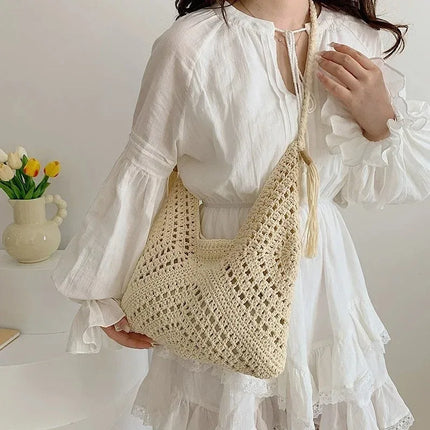 Casual Summer Crochet Crossbody Bag, Boho Style Vacation Beach Tote, Fashion Woven Bag, Knitted Design Handbags for Travel