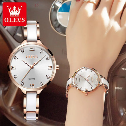 Orologio da donna OLEVS 5872, elegante orologio al quarzo con cinturino in ceramica e acciaio, impermeabile, per donna. platinumshop