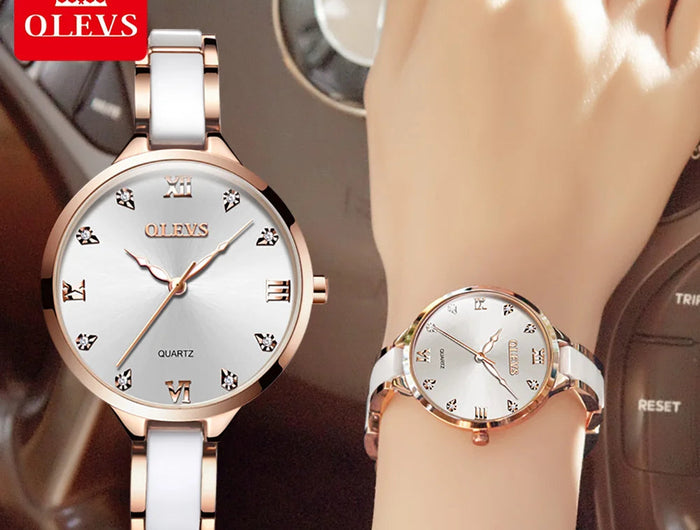 Orologio da donna OLEVS 5872, elegante orologio al quarzo con cinturino in ceramica e acciaio, impermeabile, per donna. platinumshop