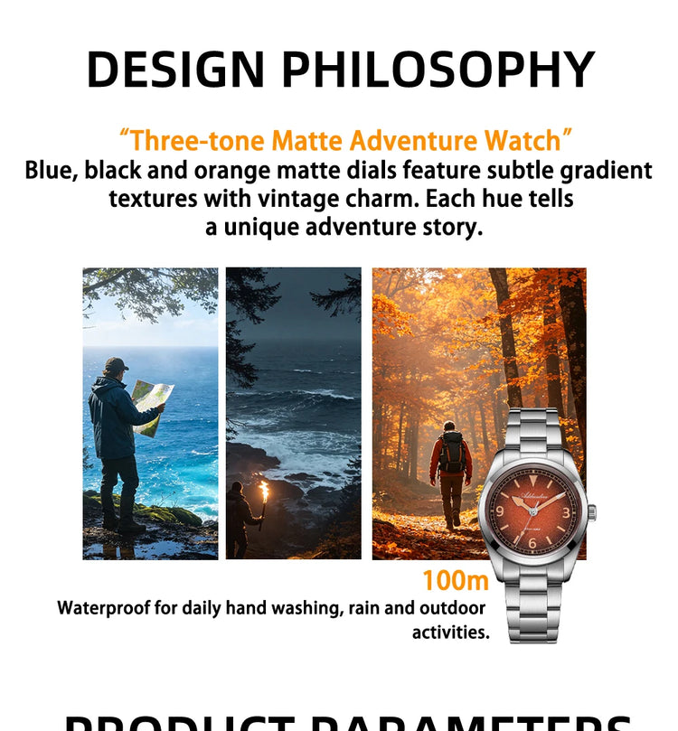 ADDIESDIVE New 36Mm Men's Quartz Watch Retro Dial Sapphire Glass 100M Waterproof Stainless Steel Night Light Retro Quartz Watch