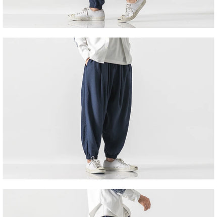 Pantaloni Harem in cotone e lino Pantaloni estivi larghi in tinta unita stile giapponese Pantaloni leggeri comodi e traspiranti casual da uomo