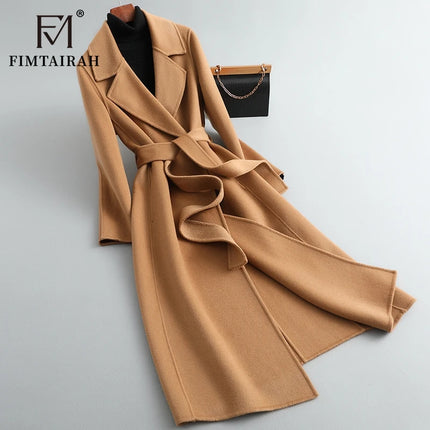 Fimtairah 100% Wool Coat women's Autumn/Winter   coat women's mid-length over the knee   slim   wo new double-sided