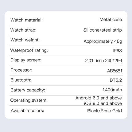 2026New Smart Watch Fitness Clock Men 2.01" AMOLED Screen 1400mAh 130+ Days Battery Life Flashlight Call Waterproof Smartwatches