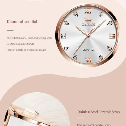 Orologio da donna OLEVS 5872, elegante orologio al quarzo con cinturino in ceramica e acciaio, impermeabile, per donna. platinumshop