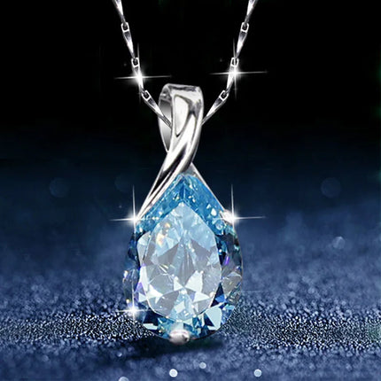 S925 Sterling Silver Necklace Angel Tears Crystal Red Pendant Necklace for Woman Charm Jewelry Gift PlatiNum